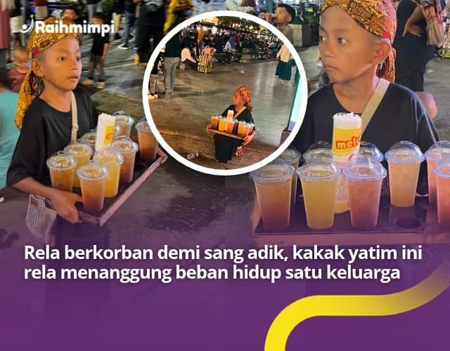 Anak Yatim Ini Rela Berkorban Jualan Hingga Malam Demi Sekolahkan Adik